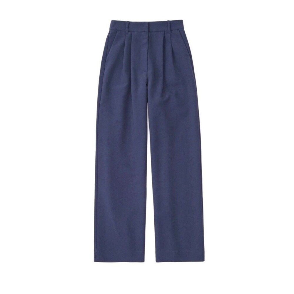 Abercrombie & Fitch Sloane Tailored Wide-Leg Pant Trousers Navy Women's S Long